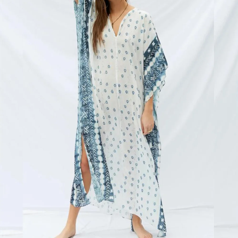 Женское богемное платье с цветочным принтом Свободное длинное туника разрезом