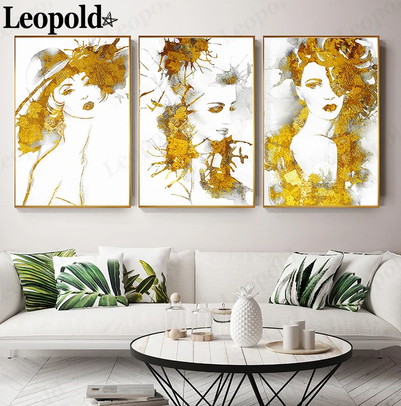 

Modern Abstract Beauty Canvas Poster Wall Stickers Golden Sexy Girl Painting Wall Art Luxury Room Decoration Accessories