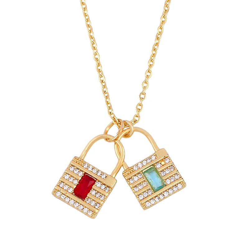 CZ Multi Layer Lock Pendants Necklaces For Women With Stone Gold Crystal Pineapple Zirconia Jewelry nkeq23 | Украшения и