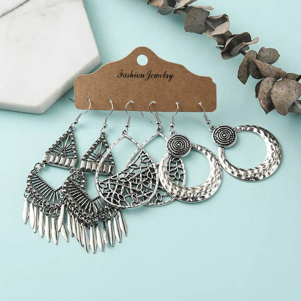 

Bohemia Mixed Luxury Tassel Drop Earrings Sets Vintage Ethnic Round Hanging Dangle Geometric Earring For Women 2020 New Jewelry