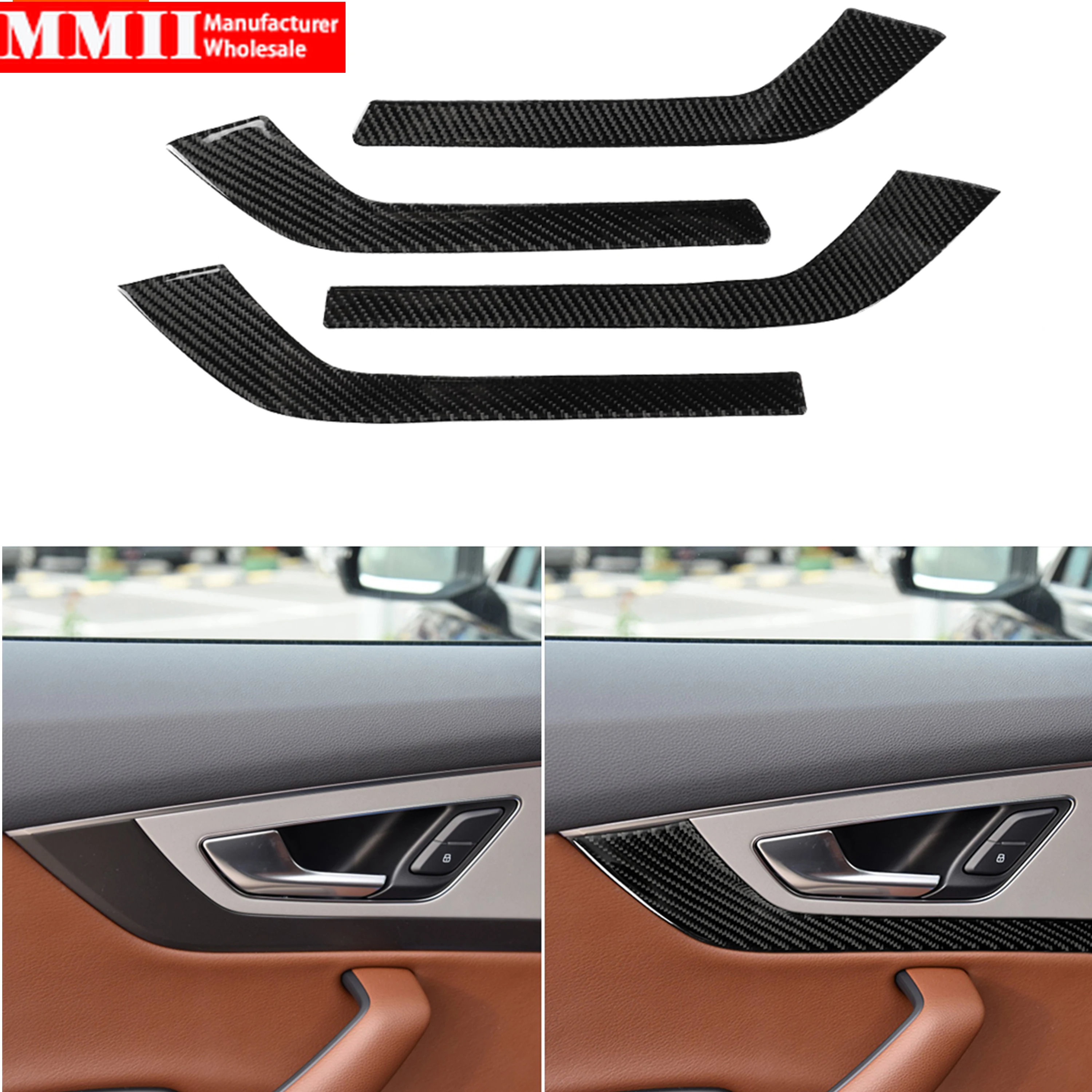 Carbon Fiber Stickers For Audi Q7 SQ7 4M 2016 2017 2018 2019 Car Accessories Interior Door Panel Trim Strips 3D Decoration Cover
