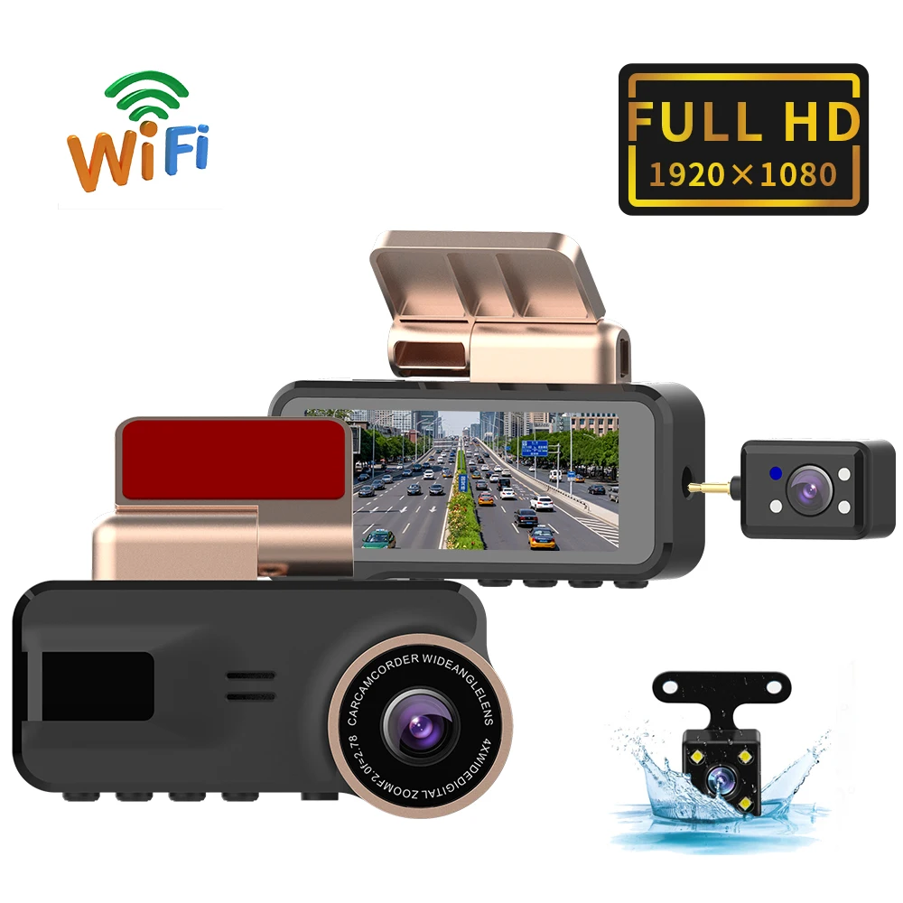 WIFI çift lensli araba kaydedici Vedio 1080P DVR ADAS Dash kamera araba dvr'ı gece sürümü Android araba radyo desteği TF kart 8-32G
