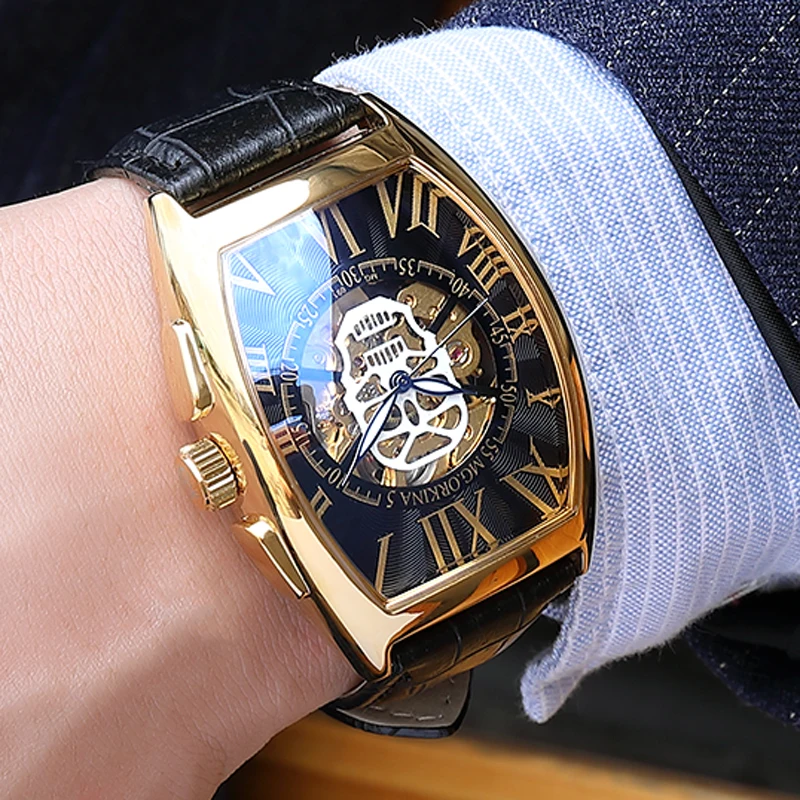 

New Luxury Brand Square Case Skeleton Mens Automatic Mechanical Watches Men Rectangle Wristwatches horloges mannen 2020