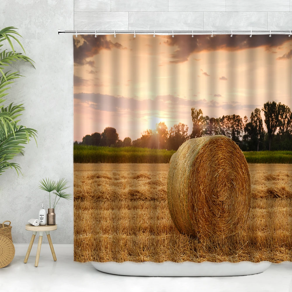 

Осенняя занавеска для душа в деревенском стиле, осенняя занавеска для урожая пшеничного поля, искусственная занавеска для ванной из полиэс...