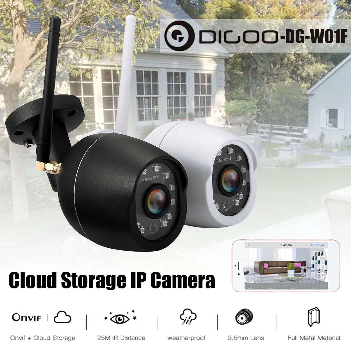 Камера видеонаблюдения DIGOO DG W01f водонепроницаемая камера безопасности 720