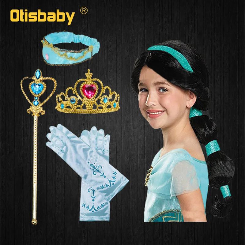 Jasmine Set Костюмы на Хэллоуин для девочек Аладдин, жасмин, костюм для мальчиков и девочек детская Аравийский Зеленый одежда принцессы комплект детской одежды Жасмин Цепочки и ожерелья серьги головные Косплэй - Цвет: Jasmine Set