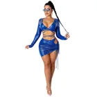 Женский костюм с длинным рукавом Cutubly, осенне-зимний комплект из двух предметов, сексуальный костюм из змеиной кожи, топ с вырезами, мини-юбка, клубный спортивный костюм