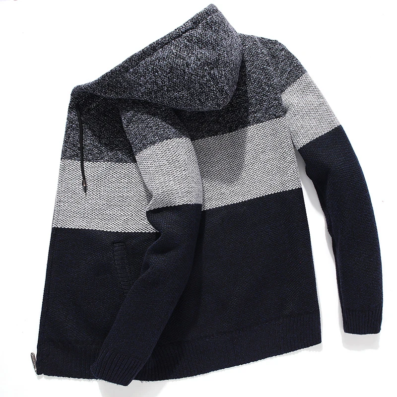 

Korean Hooded Sweater Clothes For Men Fleece Knitted Striped Men's Hoodies Cardigan Coat Winter Zipper Oversized Sweater Hombre