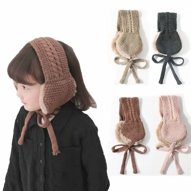 Детские винтажные шерстяные чехлы с ушками милые теплые вязаные осенне-зимние