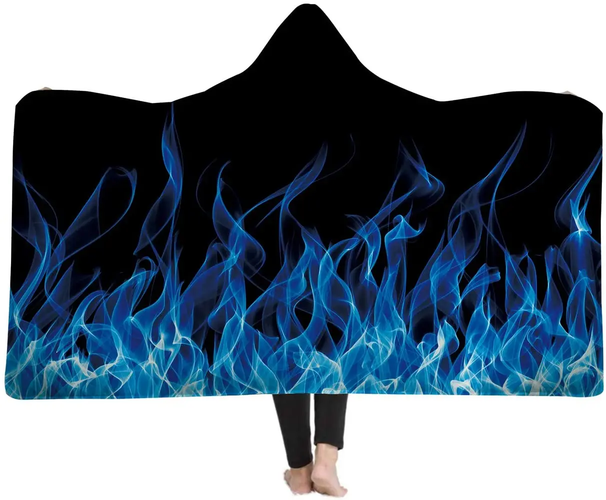 

Одеяло с капюшоном с рисунком огня, искусственное плюшевое одеяло, капюшон, пончо для мужчин и женщин, шерпа, флисовое мягкое зимнее Новое