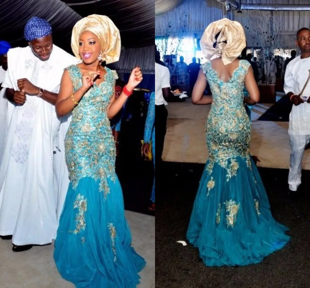 

Nigerian V Neck Sleeveless Mermaid Floor Length Long Evening gown Lace Applique Robe De Soiree 2018 mother of the bride dresses