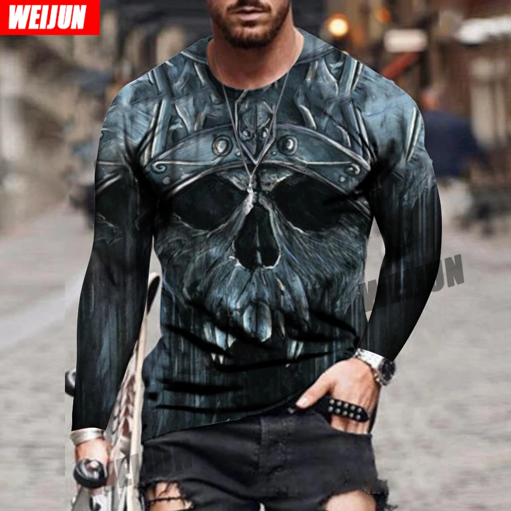 

Autumn and winter new 3D printing men's Harajuku long-sleeved skull print round neck long sleevestreet casual sports jersey