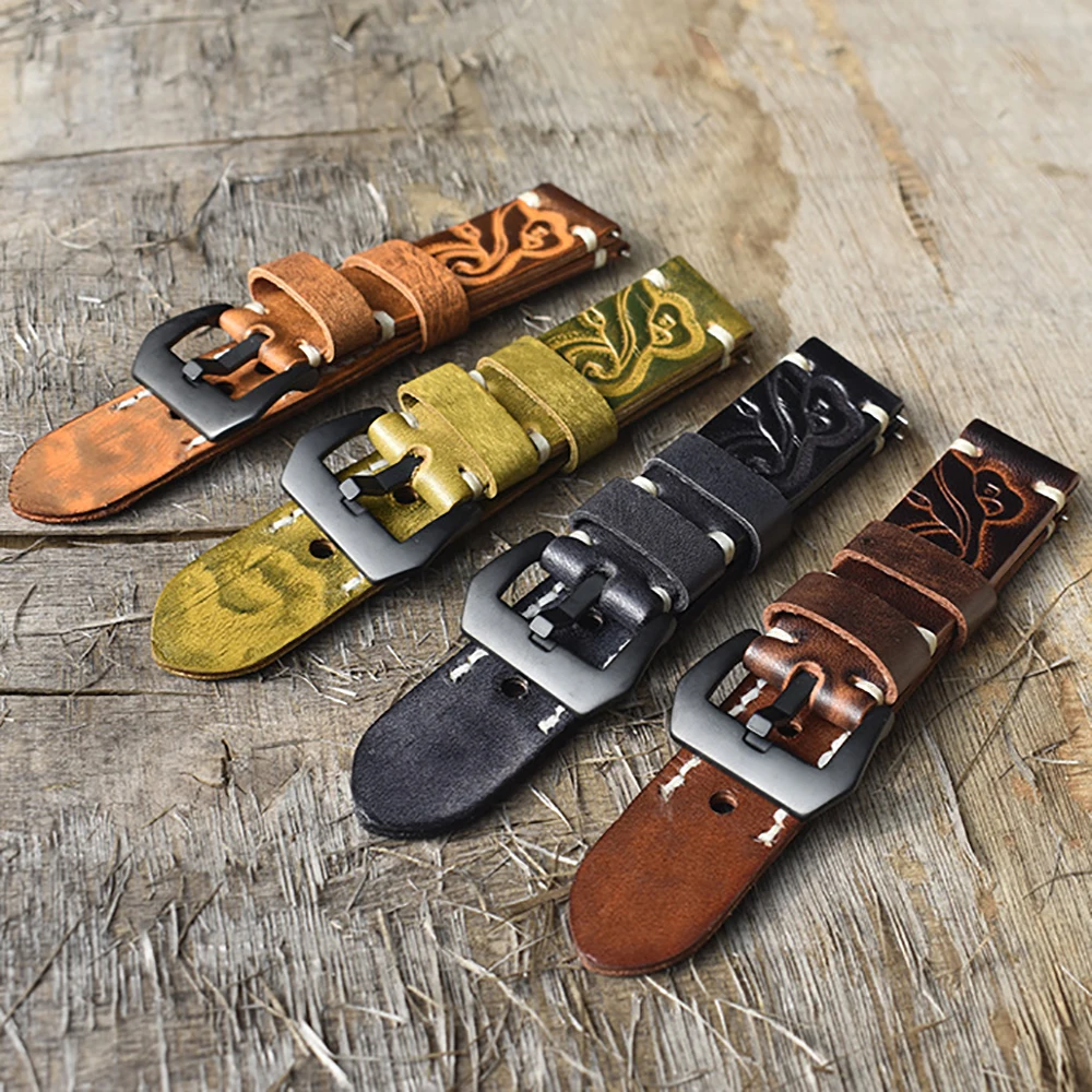 Ремешок из натуральной кожи для мужских наручных часов винтажный ремешок с