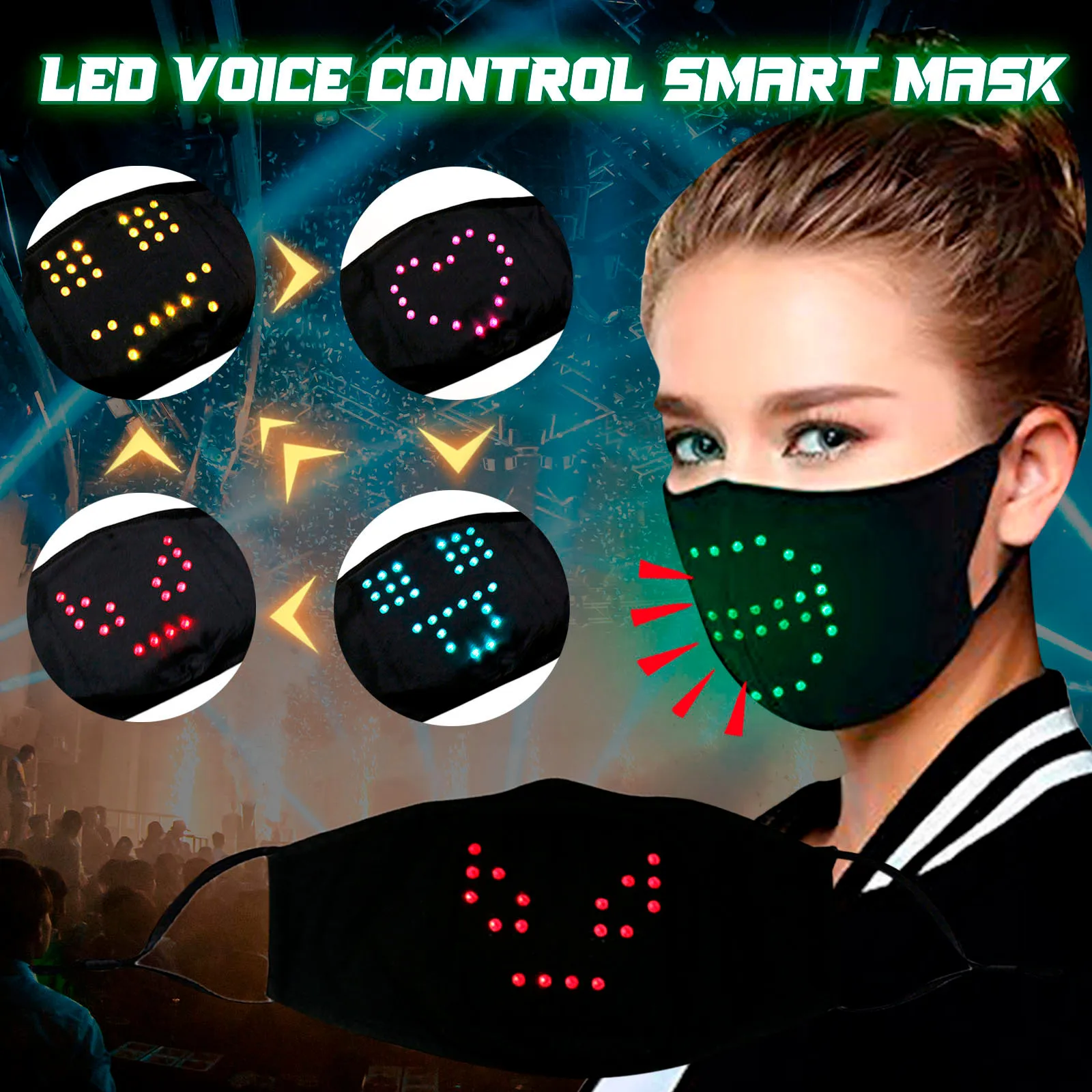 Led Voice-activated Luminous Mouth Mask Masquerade Party Face Voice Control Mаска Mascarillas Halloween Cosplay | Тематическая