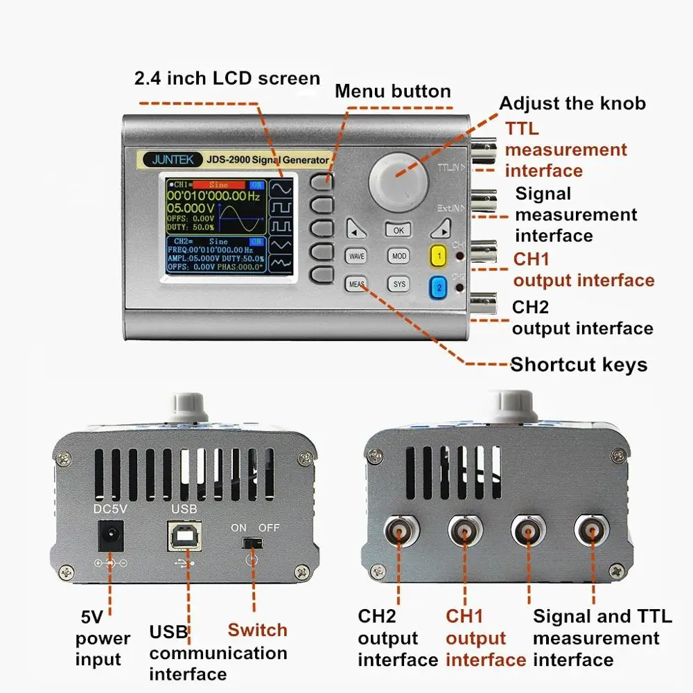 Cleqee JDS2900 30 МГц Портативный двухканальный DDS функция генератор сигналов