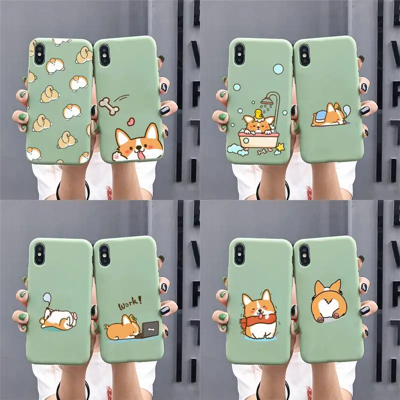 

Cute Corgi Butt Animal Puppy Phone Case for iphone 13 12 mini 11 Pro Max X XS XR Solid Color For 7 8 6 6S Plus Capa
