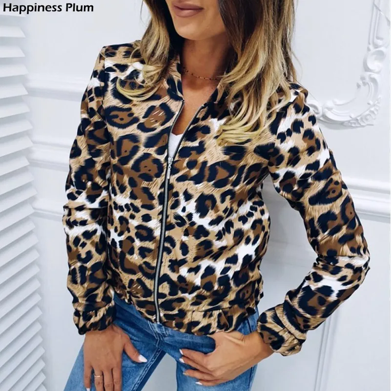 Fashion Women Long Sleeve Jacket Sweater Top Ladies Casual Leopard Print Cardigan Zipper Short Outwear Coat Jacket