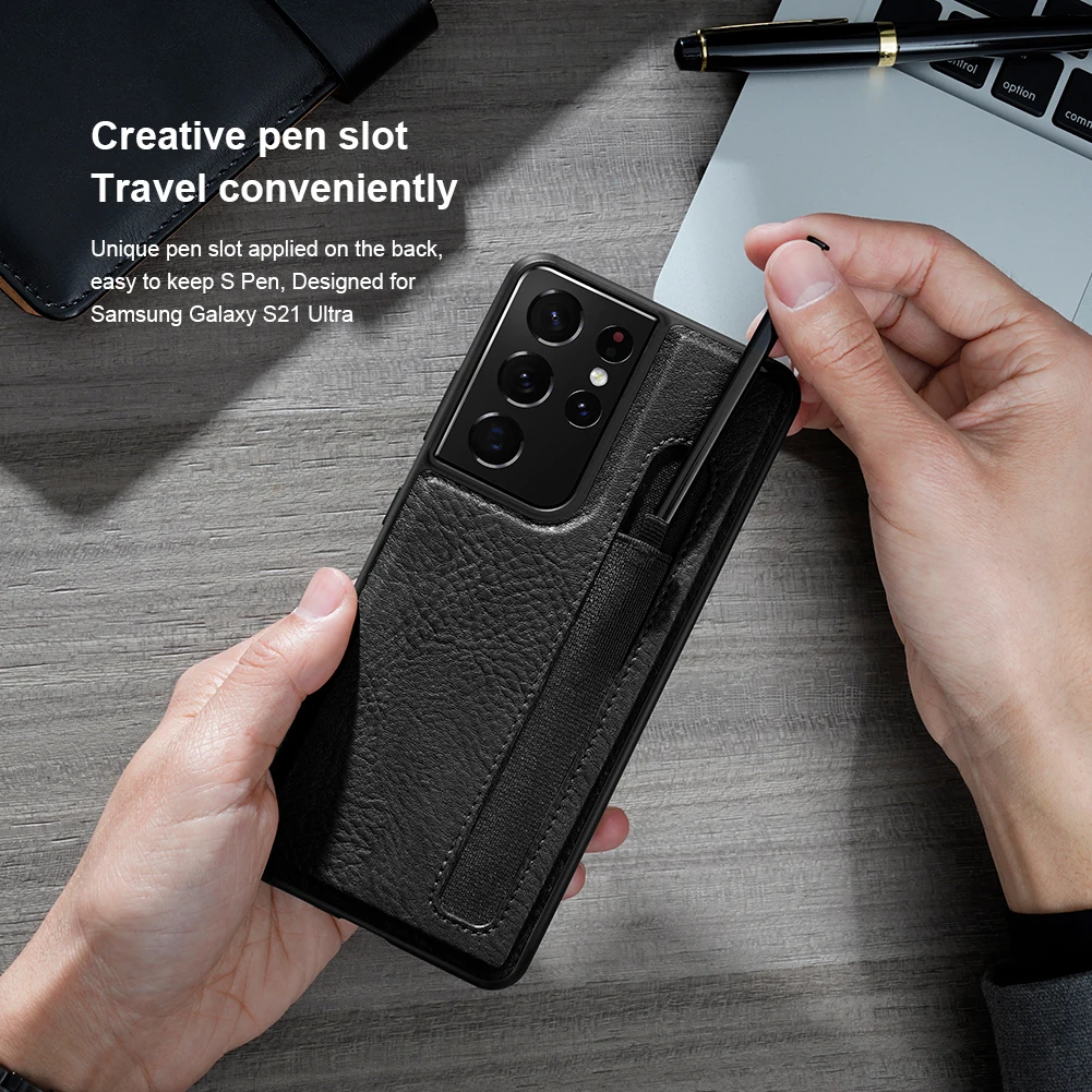 Stylus S-Pen Socket Pen Slot Case For Samsung Galaxy S21 Ultra 5G Nillkin Aoge Leather Back Cover With Pocket Holder ForS21Ultra
