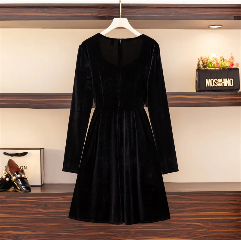 Женское винтажное платье-мини с длинным рукавом и квадратным вырезом | Женская