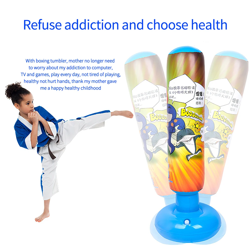 

Fitness Inflatable Kids Sandbag Unisex Children Tumbler Punching Bag Home Gym Fitness Boxing Fight Training Stress Relief Toy