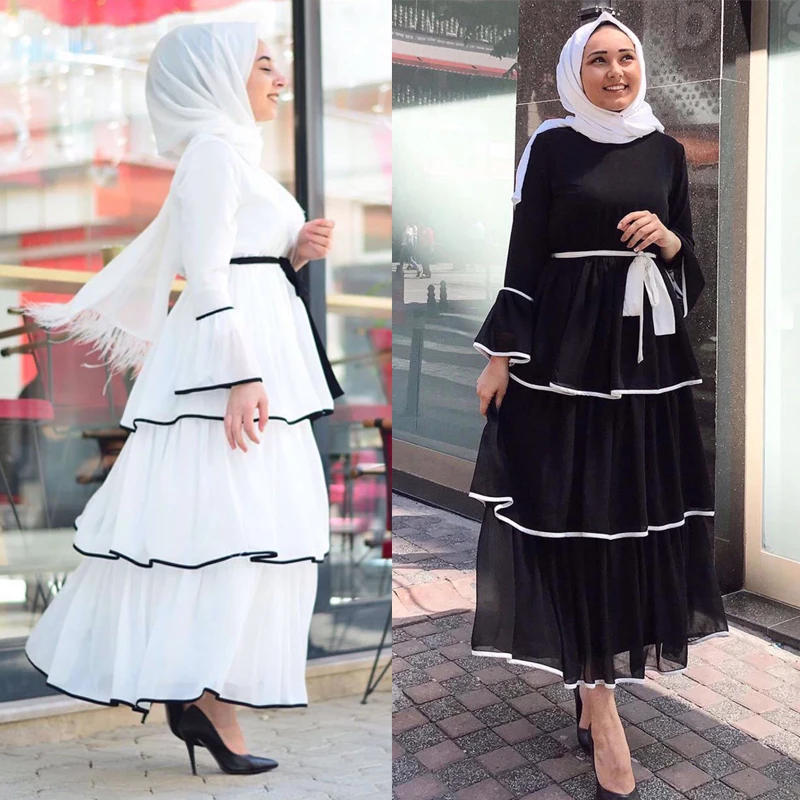 Арабское мусульманское женское длинное платье многослойное Повседневное