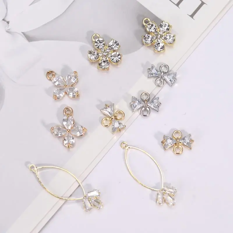 

10Pcs Inlaid zircon Bow flowers Alloy Earring connector Charm DIY Handmade Hair Accessories Necklace Pendant Accessories