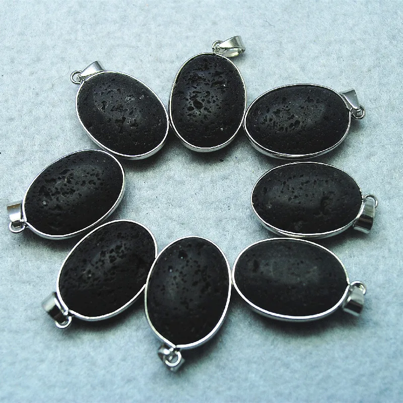 

5PCS Black Lava Stone Pendants Oval Shape 15X20MM For Choker Necklace Making Fashion DIY Jewelry Finding Free Shipping