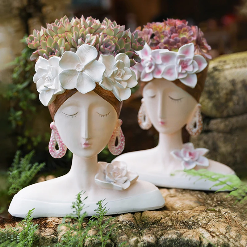 Sculpture Human Face Flowerpot Female Small Fresh Portrait Vase Cartoon Beautiful Girl Dried Flowers Container Crafts Ornament