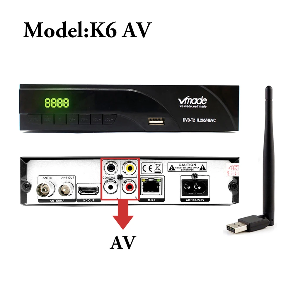 K6 AV WIFI Vmade DVB-T2 HD цифровой эфирный приемник H.265/HEVC DVB T2 ТВ тюнер Поддержка RJ45 LAN AC3 аудио Лидер продаж Европа телеприставка - Цвет: K6 AV WIFI