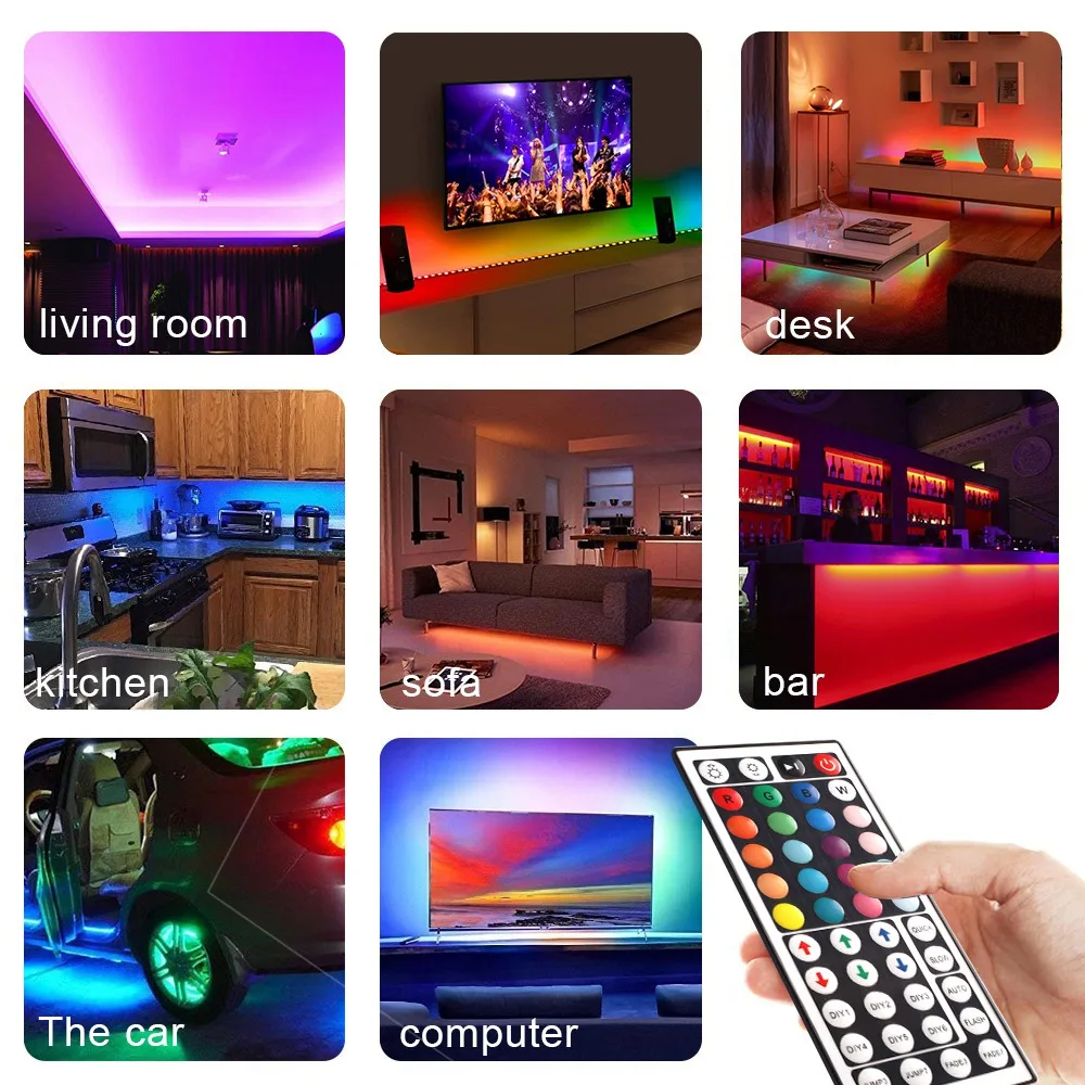 Светодиодная лента RGB 5050 SMD 2835 5 м 10 15 20 гибкий диод 12 В + ИК пульт дистанционного