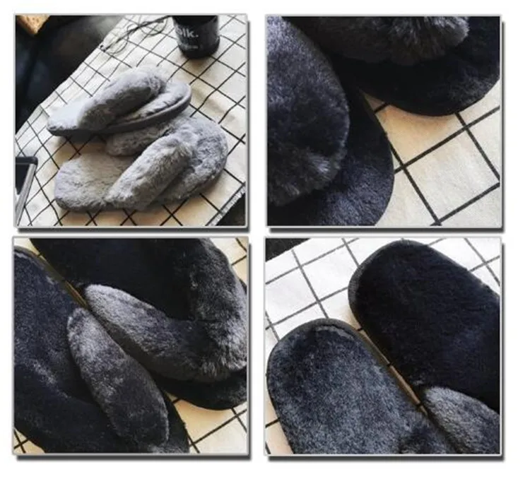 Женские зимние теплые хлопковые тапочки; модные Pantufa; черный плюшевый Вьетнамки; женские меховые шлепанцы; женские пушистые домашние меховые Тапочки