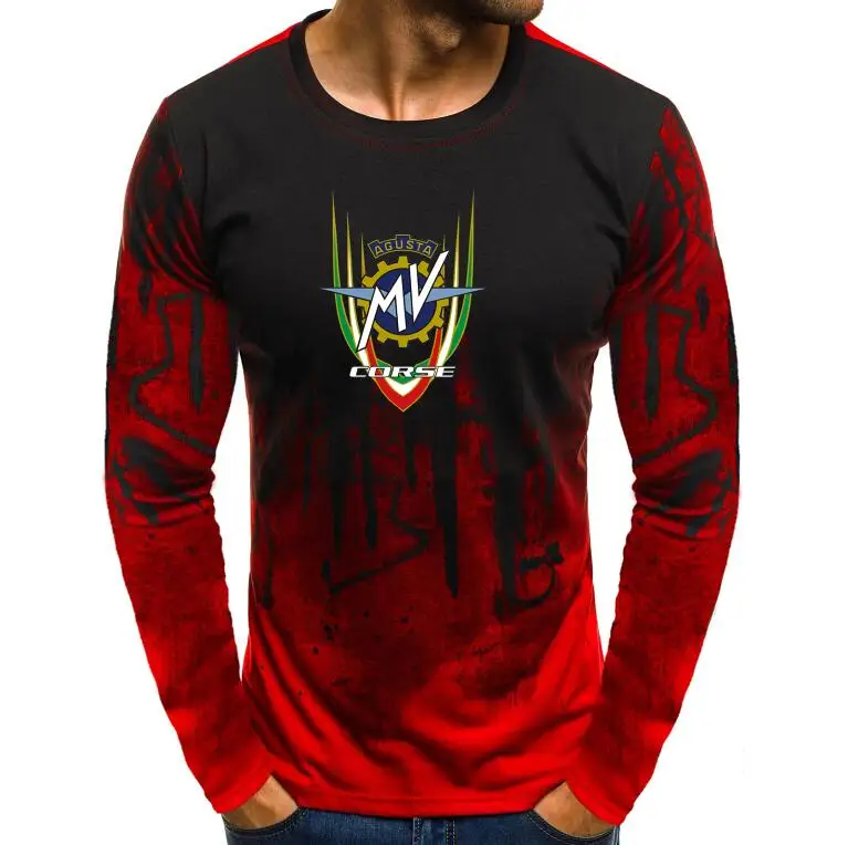 Футболка мужская с длинным рукавом градиентный топ принтом MV Agusta Racing