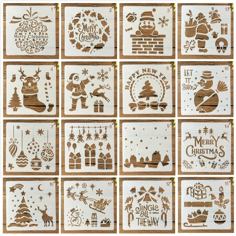 16 шт./компл. 15*15 см Рождество Санта Клаус DIY трафареты раскраска для скрапбукинга