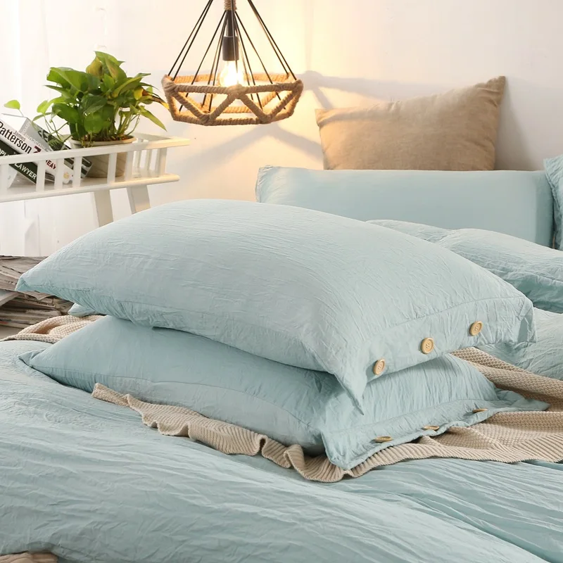 3/4 шт. однотонное мягкое постельное белье с эффектом потертости двуспальный