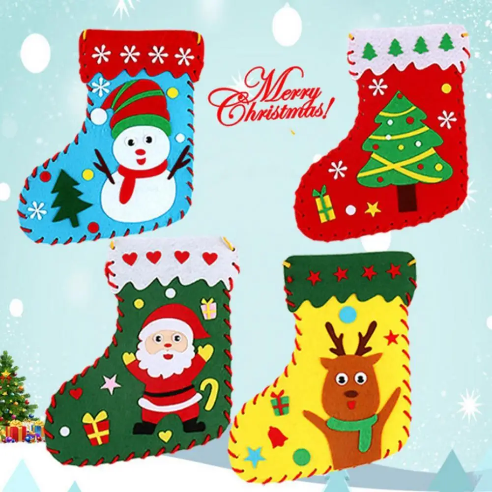 

1 Set Handicrafts Christmas Socks Vibrant Color Kids Friendly DIY Kindergarten Children Christmas Socks for Family