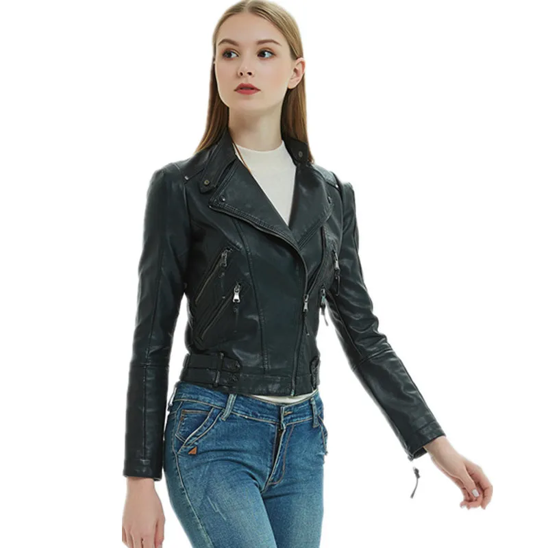 Женские Короткие Куртки из искусственной кожи размера плюс с длинным рукавом