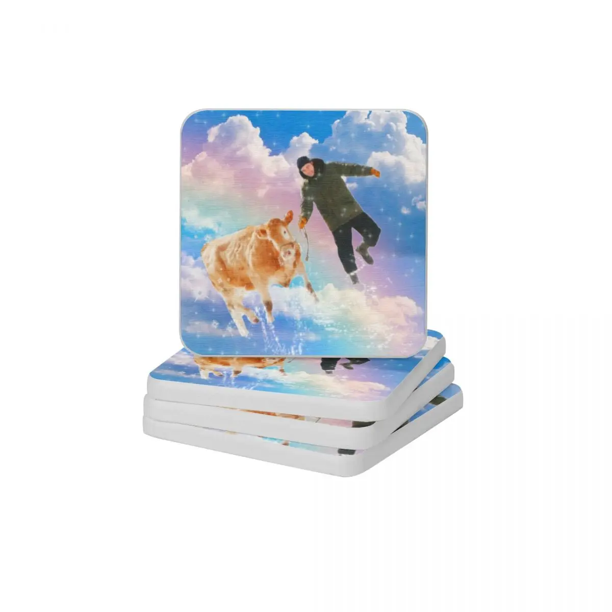 

Robert Pattinson With A Cow On A Rainbow Diatom Square Round Coaster Multifunction Cup Bonsai Mat Soap Pad Diameter 10cm