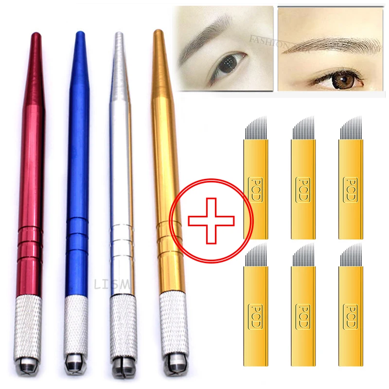 

PCD Microblading Blade Needles 12/14 Pin U Shape Shading Blades Tebori 3D Pen Permanent Makeup Eyebrow Tattooing Manual Pen Set