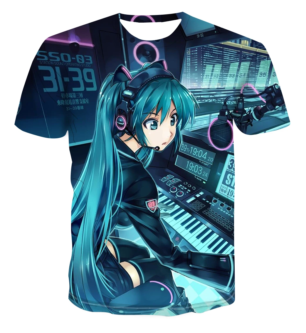 

Summer New Boys and Girls Children's T-shirt Round Neck Short Sleeve 3D Printing Cartoon Character Hatsune Top