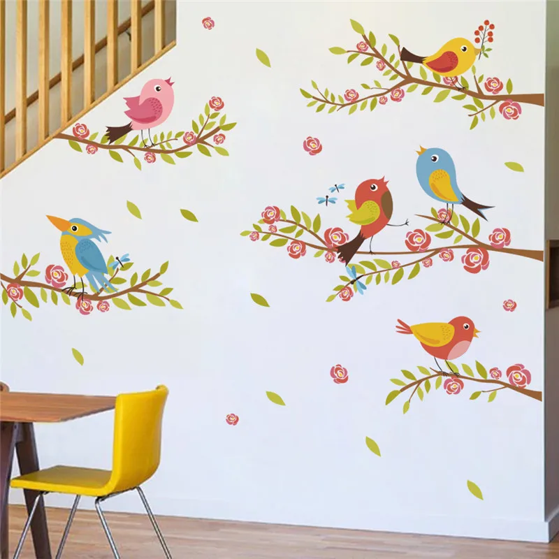 Настенные наклейки в виде птичьих ветвей и клетки для детской комнаты гостиной