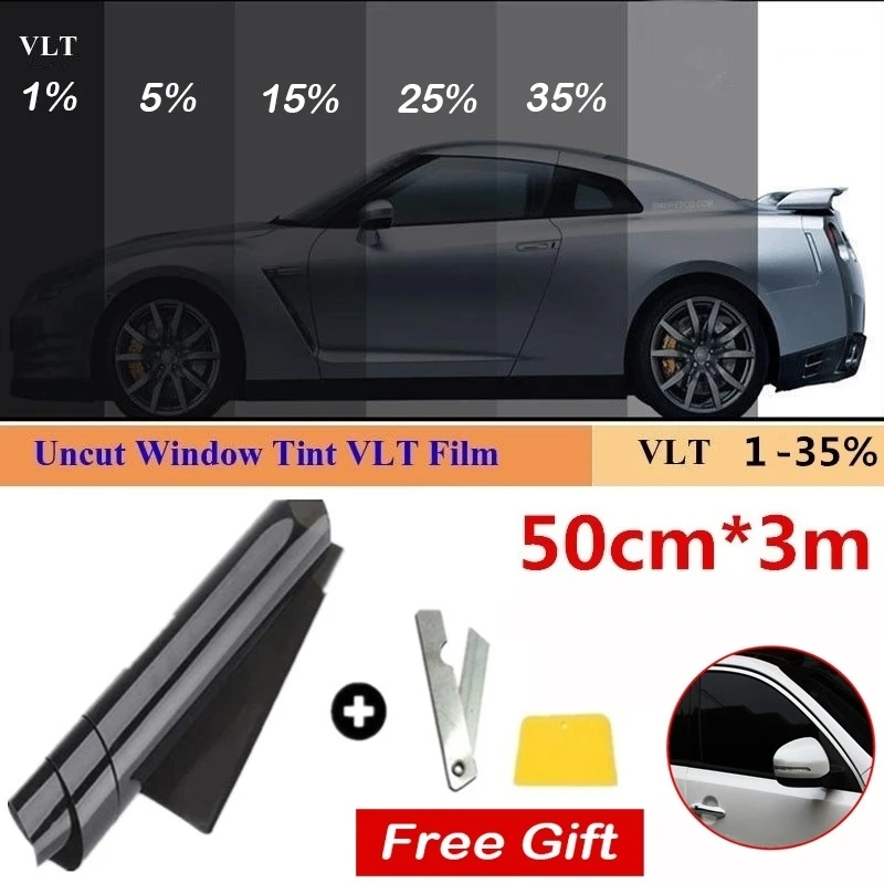 

1 Roll 50cm X 3m 1/5/15/25/35 Percent VLT Window Tint Film Glass Sticker Sun Shade Film for Car UV Protector foils Sticker Films
