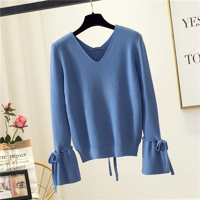 Женский свитер с длинным рукавом JUJUGE повседневный вязаный пуловер v-образным