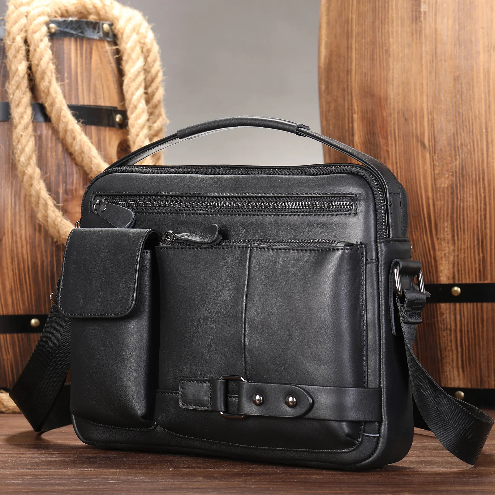 Men Briefcase Genuine Leather Handbag Shoulder Business 14