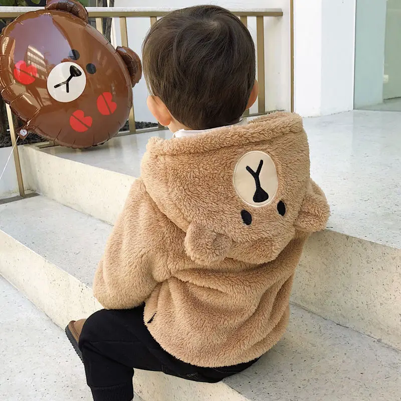 Children's clothing baby boy velvet jacket double thick wool material girls coat sweater winter clothes cartoon bear | Детская