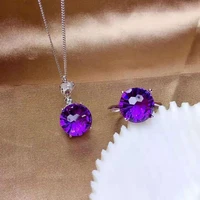 high quality fireworks purple crystal s925 sterling silver ring pendant necklace set simple fine fashion for women freeshipping