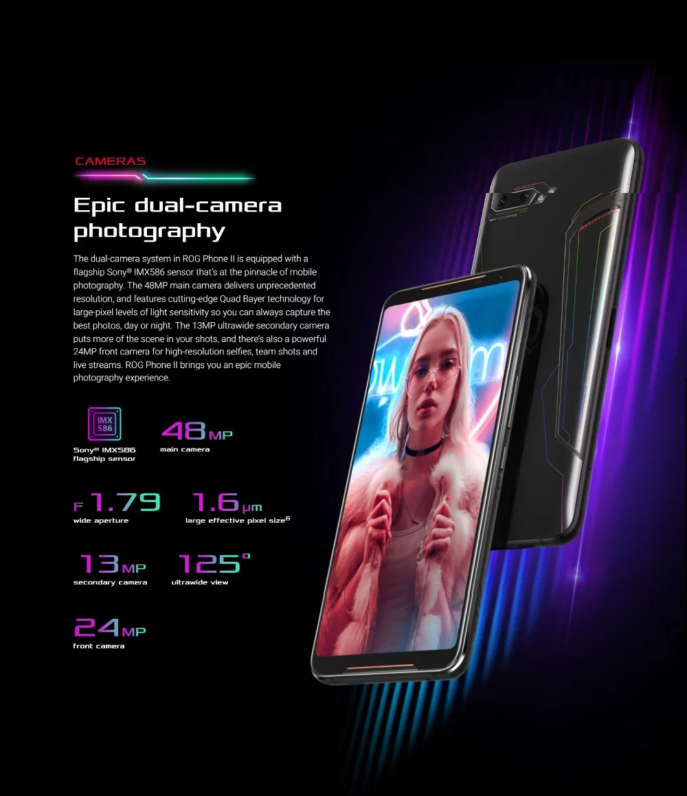 Asus ROG 2 супер игровой телефон ZS660KL мобильный телефон 8G ram 128G rom Snapdragon855+ 6,5" 1080x2340 h 48MP 6000mAh Android 9,0