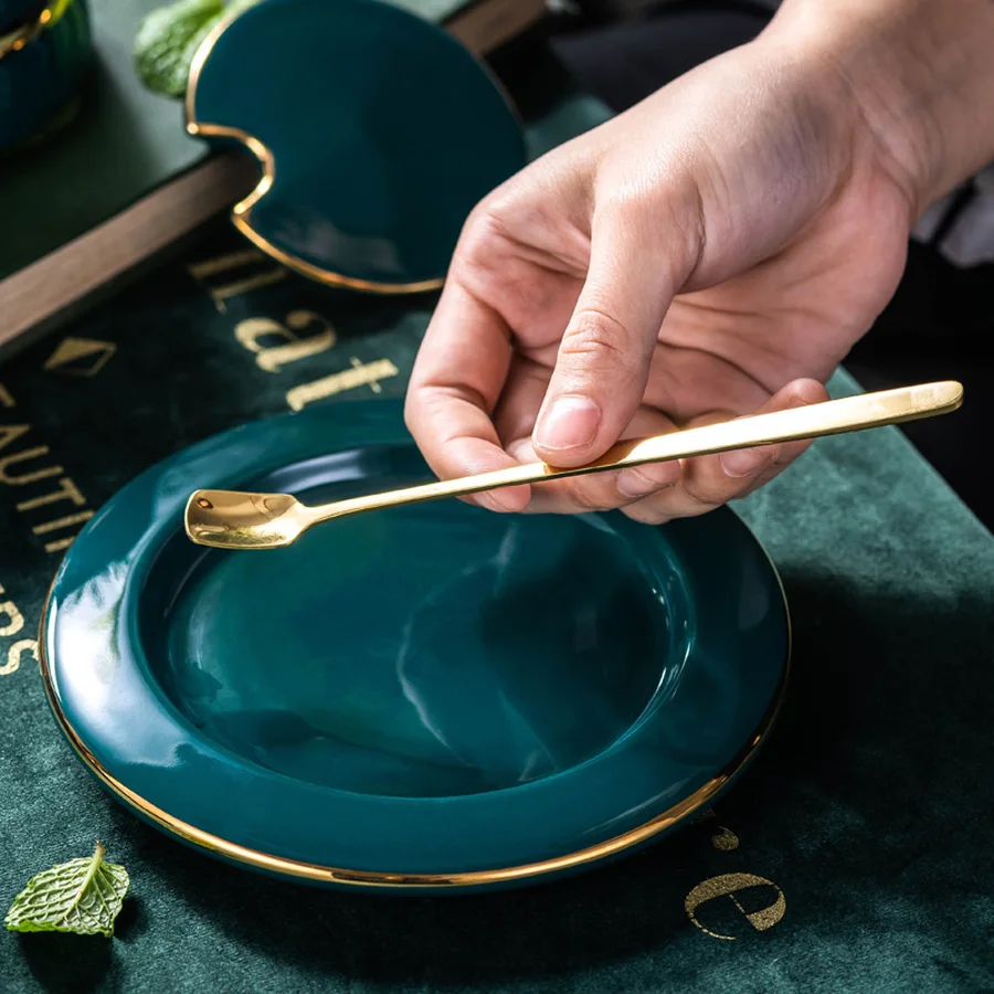 Керамическая кофейная чашка и блюдце набор с ложкой фарфоровые чайные ложки