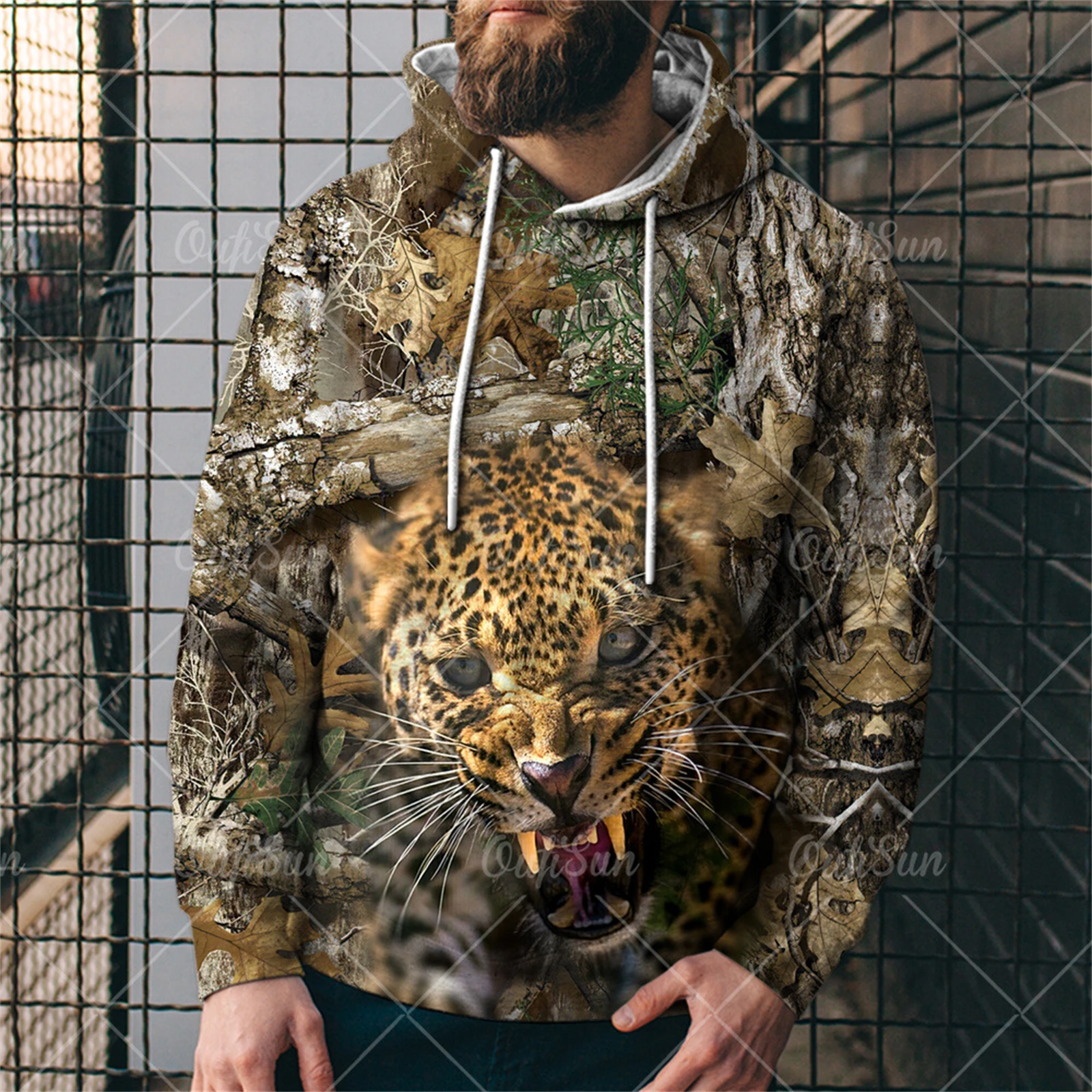 

Hot Animal Print Round Neck Pocket Pullover Long-Sleeved Quick-Dry Soft Commuter Hoodie Sportswear Men Drawstr Classic Sweater