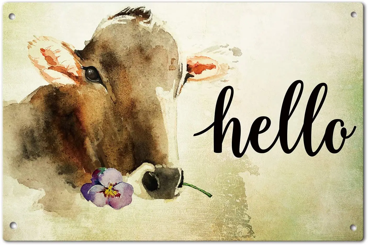

Metal Tin Sign Poster Hello Farm House Cow Cattle Garden Yard Porch Metal Sign Outdoor Decorative Vintage Plaque 12 X 8 Inch
