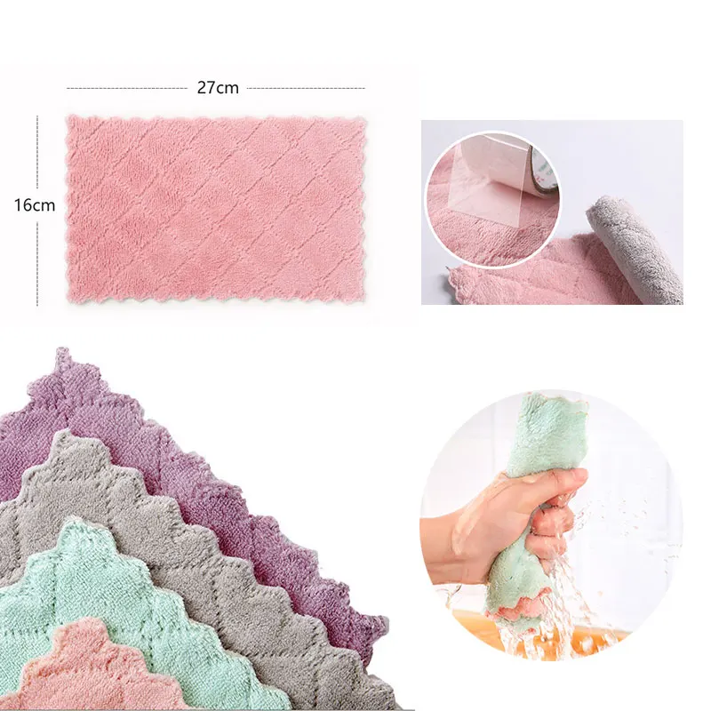 

1Pcs Double-layer Super Absorbent Microfiber Kitchen Dish Cloth Non-stick Oil Household Cleaning Wiping Towel Kichen Tools Gadge